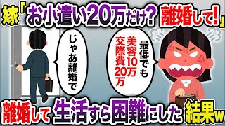 専業主婦の嫁「お小遣い20万円だけ？あり得ない！離婚して！」→離婚して生活すら困難にしてやった結果w【2chスカッと・ゆっくり解説】
