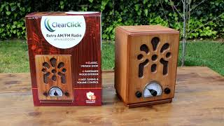 ClearClick Classic Vintage Style AM/FM Radio, Bluetooth, Handmade Wooden Exterior (Model No. VR43)