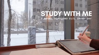 2-HOUR STUDY WITH ME with Snow | Pomodoro (25/5) no music, with timer [on snowy day]