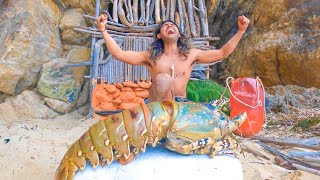 【Bush craft】1人で洞窟に流木の家を作って超巨大伊勢海老を喰らう。/ブッシュクラフト/Giant lobster/ Solo survival