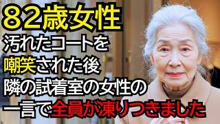 汚れたコートの老婦人がブランド店で嘲笑され、隣の試着室から出てきた女性の一言で全員が凍りつきました