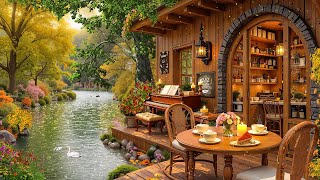Smooth Jazz Music at Lakeside Coffee Shop Ambience ☕ Positive Bossa Nova Jazz for Relax Good Mood