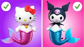 Hello Kitty vs Kuromi in a MERMAID MAKEOVER Challenge! 🧜‍♀️✨ I Made Them So CUTE!