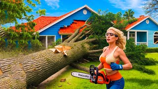 Dangerous Fastest Idiots Cutting Tree Fails Skill With Chainsaw | Tree Falling on Houses #2