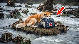秋田犬は洪水の中、4日間一人で生き延びた。リュックサックを手放すことはなかった