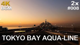 [4K] TOKYO BAY AQUA-LINE EXPWY / Driving at sunset / Umihotaru PA, Roadside Station Kisarazu