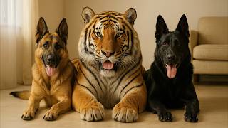 2匹のシェパードが虎の子を育てた — 今では自分を犬だと思っている！