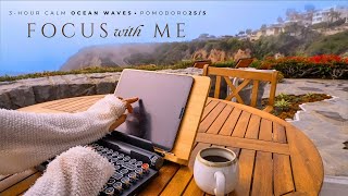 3-Hour Study With Me • Relaxing Ocean Sounds 🌊 • Pomodoro 25-5 for Focus, Chill, & Productivity