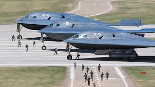 米軍パイロットが恐怖の一斉離陸に向けてB-2爆撃機に急ぐ