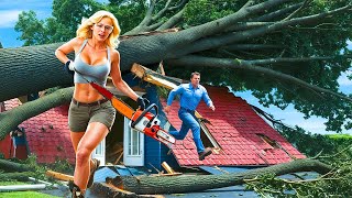 Dangerous Fastest Idiots Cutting Tree Fails Skill With Chainsaw : Tree Falling on Houses #4