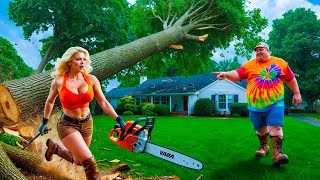 Dangerous Fastest Idiots Cutting Tree Fails Skill With Chainsaw | Tree Falling on Houses #1