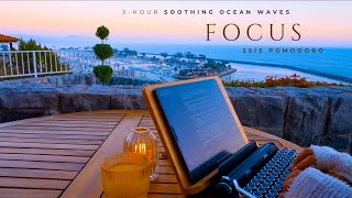 3-Hour Study With Me • Relaxing Ocean Waves 🌊 • Pomodoro 25/5 Focus, White Noise & Deep Productivity